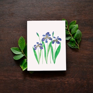 Iris Patch Watercolor Card Set | Purple Wild Iris Blank Greeting Card | Iris Art Card