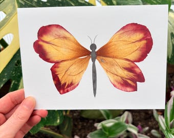 Tulip Petal Butterfly Art Card | Frameable Floral Print (5x7)