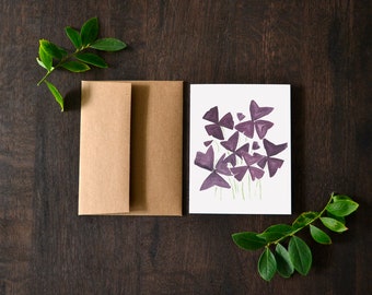Purple Oxalis Leaf Blank Greeting Card | Purple Shamrock | Oxalis Triangularis Art | Everyday Greeting Card