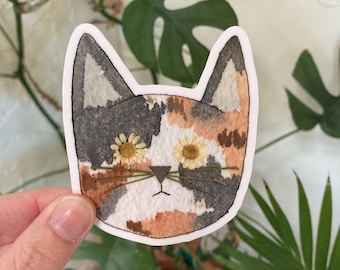 Calico Cat Botanical Sticker | Flowers In Their Eyes Series | Watercolor & Pressed Flower Sticker