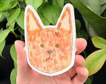 Orange Cat Botanical Sticker | Flowers In Their Eyes Series | Watercolor & Pressed Flower Sticker