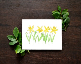 Spring Daffodil Watercolor Greeting Card | Watercolor Simple Daffodils Art Print Card | Blank Spring Card