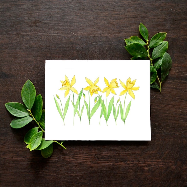 Spring Daffodil Watercolor Greeting Card | Watercolor Simple Daffodils Art Print Card | Blank Spring Card