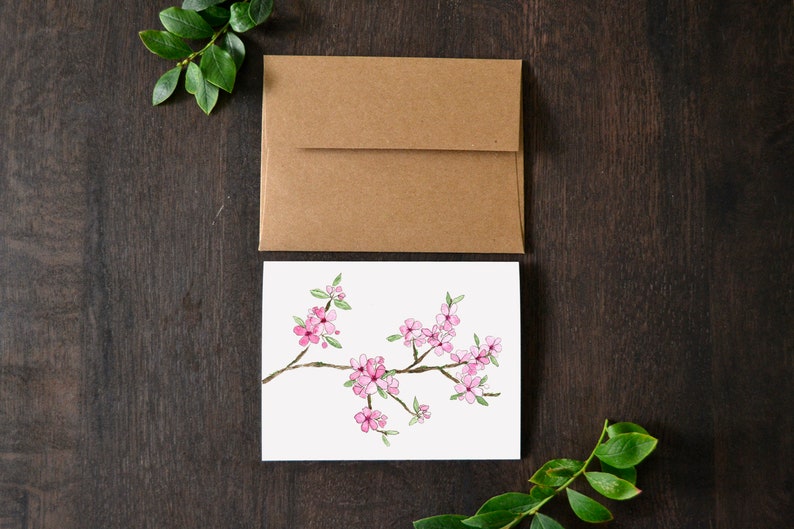 Watercolor Cherry Blossom Greeting Card Set | Blank Inside - Etsy