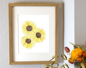 Sunflower Watercolor Print | 8 x 10 Easy To Frame Wall Art
