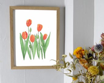 Watercolor Tulip Print | Sustainable Floral Art (8x10, 11x14)
