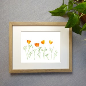 Orange Poppies Watercolor Print | Sustainable Botanical Art | Easy To Frame Wall Art for Bathroom and Bedroom