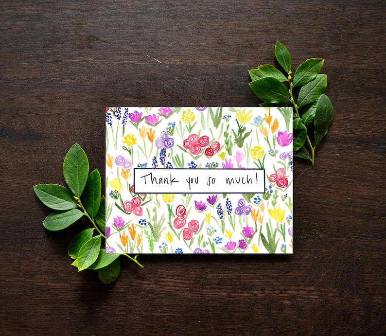 Floral Thank You Card Set | Watercolor Botanical Greeting - Etsy