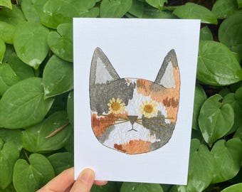 Flower Eye Calico Cat Art Card | Frameable Watercolor Print