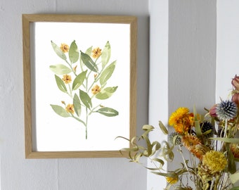 Simple Leaves and Flowers Watercolor Art Print | Easy To Frame Botanical Home Decor