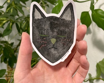 Black Cat Botanical Sticker | Flowers In Their Eyes Series | Watercolor & Pressed Flower Sticker