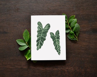 Alocasia Houseplant Blank Greeting Card | Watercolor Elephant Ear Leaf | Watercolor House Plant Art