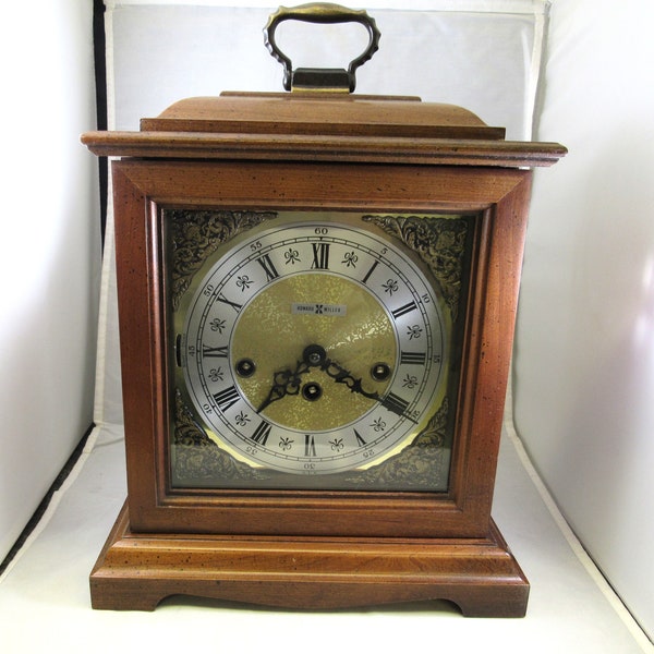 Vintage 1979 Howard Miller Mantel Clock, Key Wind w/ West Minister Chime, Finished Cherry Wood, Serviced!