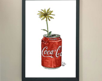 Yellow flower in Coca-Cola can #006 - Art Print