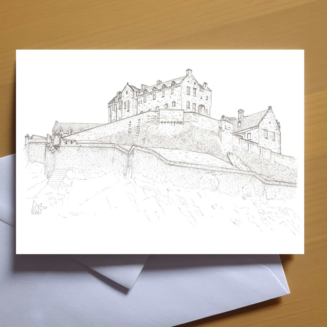 Edinburgh Castle Pencil Artwork - Art Greeting Card #3033 - Etsy