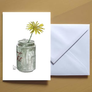 Yellow flower in Diet Coke can #007 - Art Greeting card
