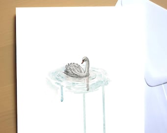 Swan - Watercolour Drip print - Art Greeting card #4008