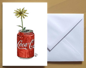 Yellow flower in Coca-Cola can #006 - Art Greeting card