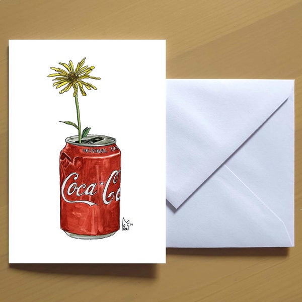 Fleur jaune dans une canette de Coca-Cola #006 - Carte de voeux d'art