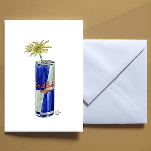 Gelbe Blume in rotem Stier #009 - Kunst Grußkarte