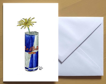 Yellow flower in red bull #009 - Art Greeting card