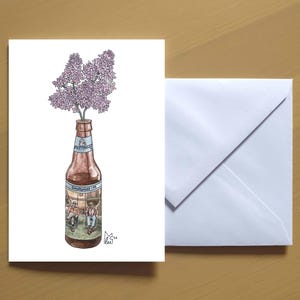 Tarjeta de felicitación artística: New Hampshire Purple Lilac en Smuttynose Finestkind IPA n.° 129