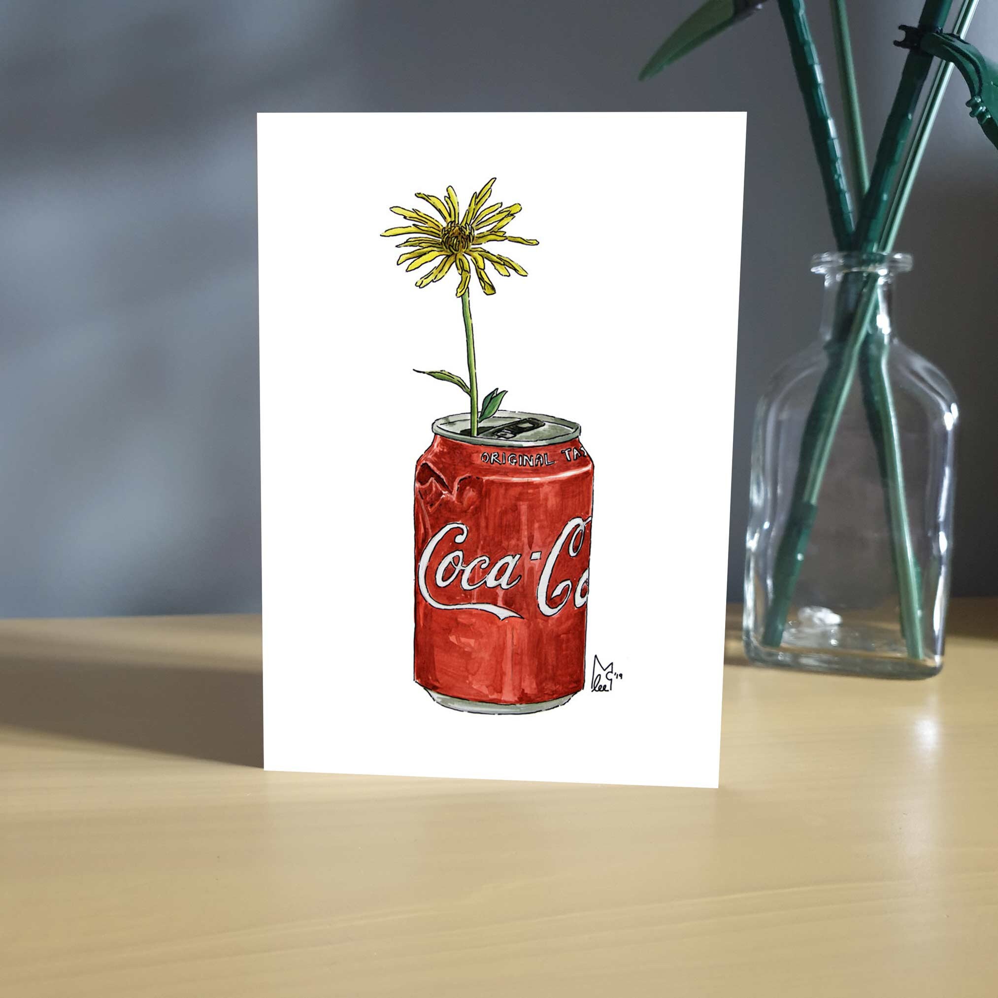 コカコーラ缶に入った黄色い花 #006 - アートグリーティングカード