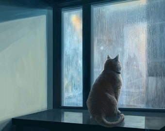 Cat in window frame - giclée art print #1007