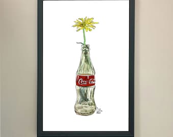 Yellow flower in Coca-Cola glass #022 - Art Print