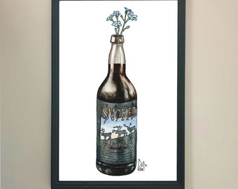 Alaska Forget-Me-Nots in Smoked Porter beer #102 - Art Print