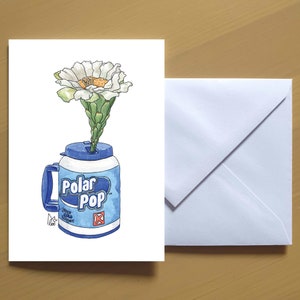 Fiore di cactus Saguaro dell'Arizona in brocca Circle K Polar Pop da 100 oz n. 103 - Biglietto d'auguri artistico