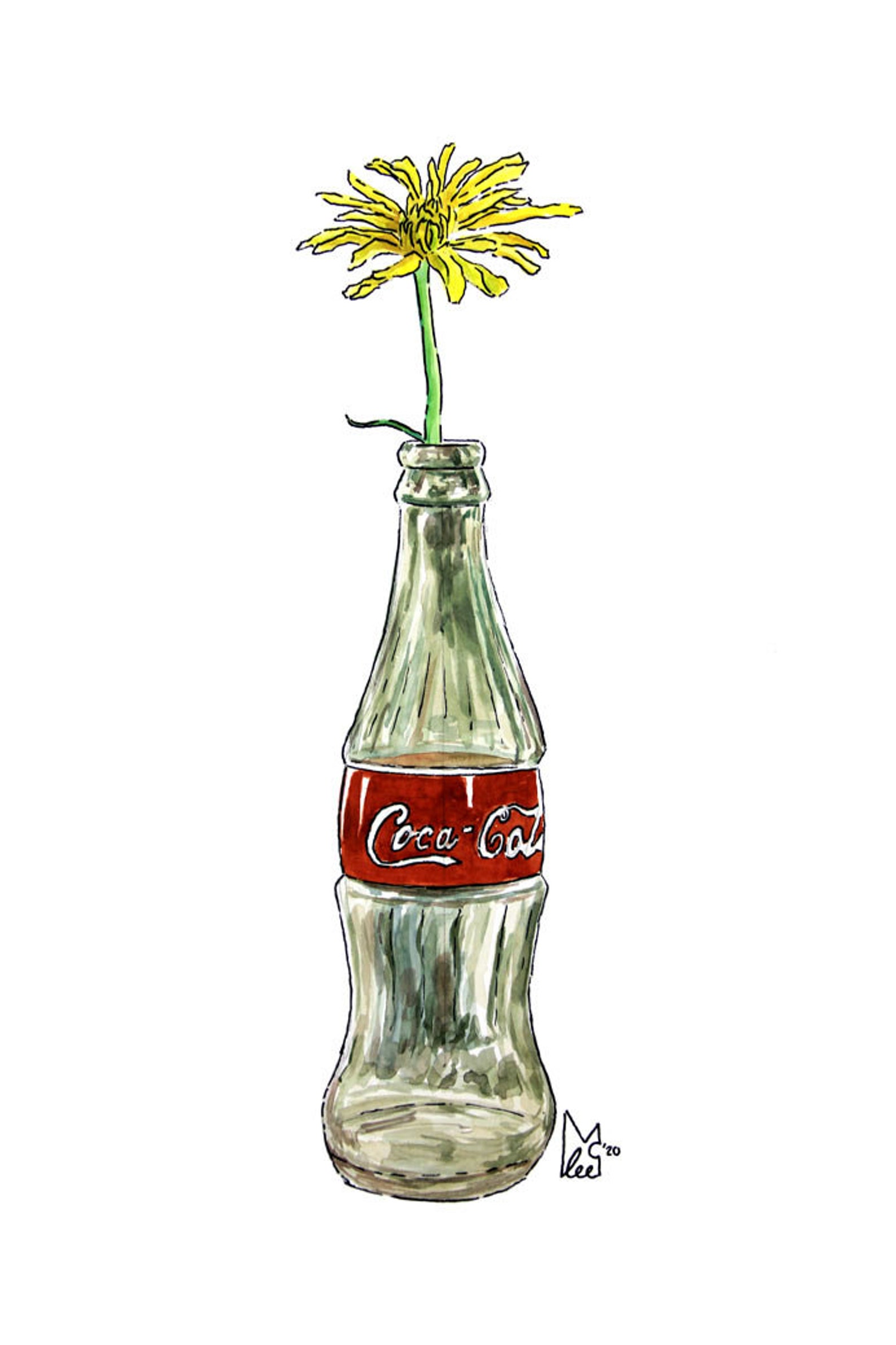 Yellow Flower in Cocacola Glass 022 Art Greeting Card Etsy UK