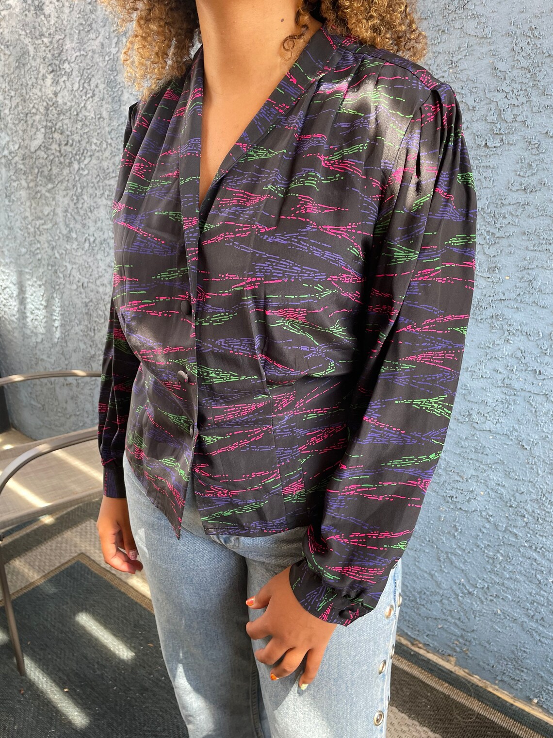 silk balloon sleeve blouse