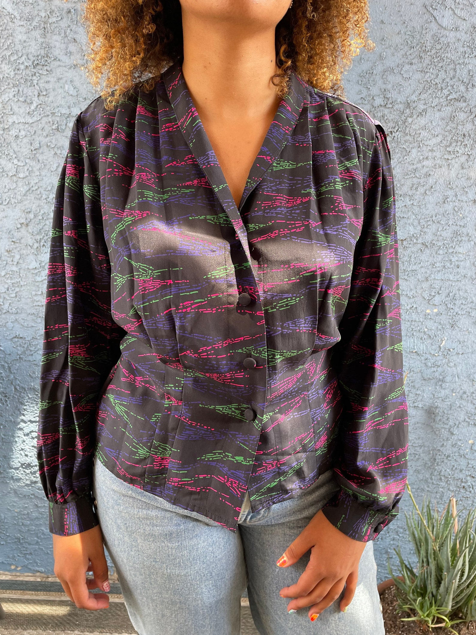 silk balloon sleeve blouse