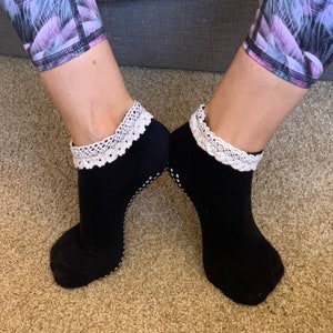 Crochet Ruffle Black Cotton Super Sticky Non-Slip Socks GRIPZ image 6