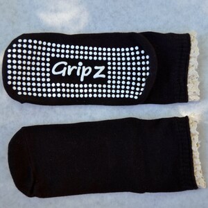 Crochet Ruffle Black Cotton Super Sticky Non-Slip Socks GRIPZ image 8