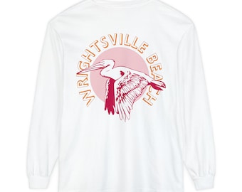 Camiseta de manga larga con estampado costero de pelícano de Wrightsville Beach, Carolina del Norte