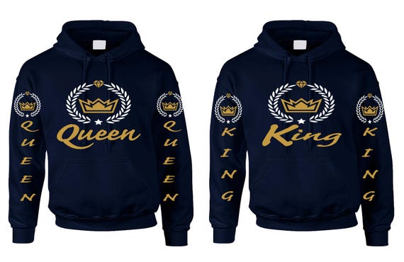 HOOD KING QUEEN CROWN 01 HOODIE JUMPER MR MRS valentines day Couple Matching