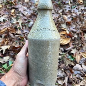 1860&#39;s-70&#39;s Morton & Richardson Marked Quart Salt Glazed Stoneware Beer Bottle