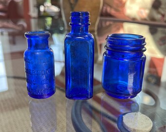 Group of Three Different Antique Cobalt Blue Medicine Bottles