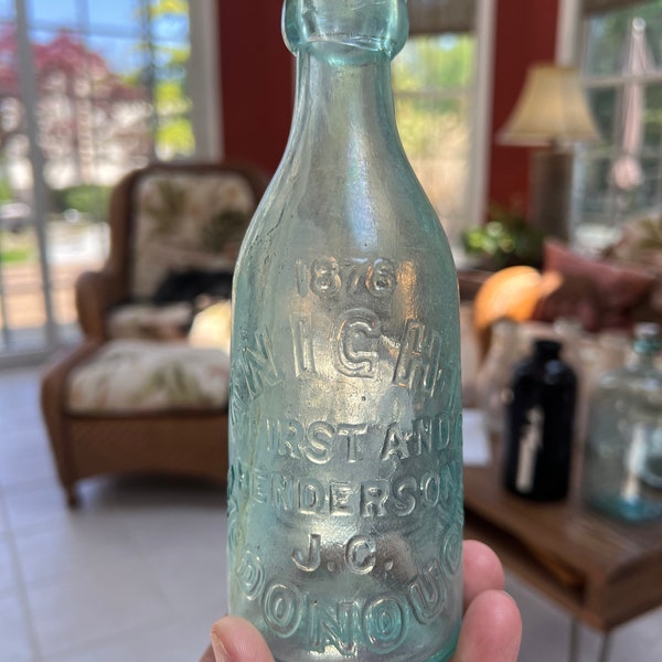 1876 Dated Knight & McDonough First And Henderson J. C. New Jersey Squat Soda Bottle