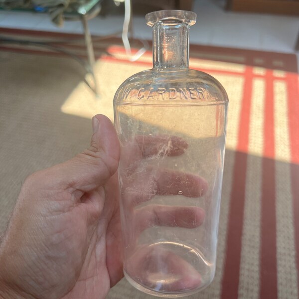 c.1890's R. W. Gardner New York Embossed  Hand Blown Cylindrical Medicine Bottle