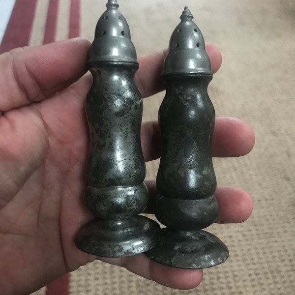 Old or Vintage National Silver Co. Solid Pewter Salt & Peper Shakers