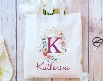 Personalised Floral Geometric Tote Bag, birthday gift, Shopping bag, wedding bag