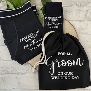 Groom Gift boxers and socks, Property of the new Mrs Groom boxers, Wedding Boxers, Personalised Groom Gift, Wedding Socks