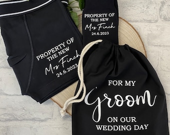 Groom Gift boxers and socks, Property of the new Mrs Groom boxers, Wedding Boxers, Personalised Groom Gift, Wedding Socks