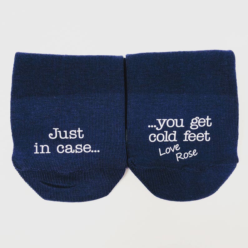 Personalised NAVY Just in case you get cold Feet Socks Etsy