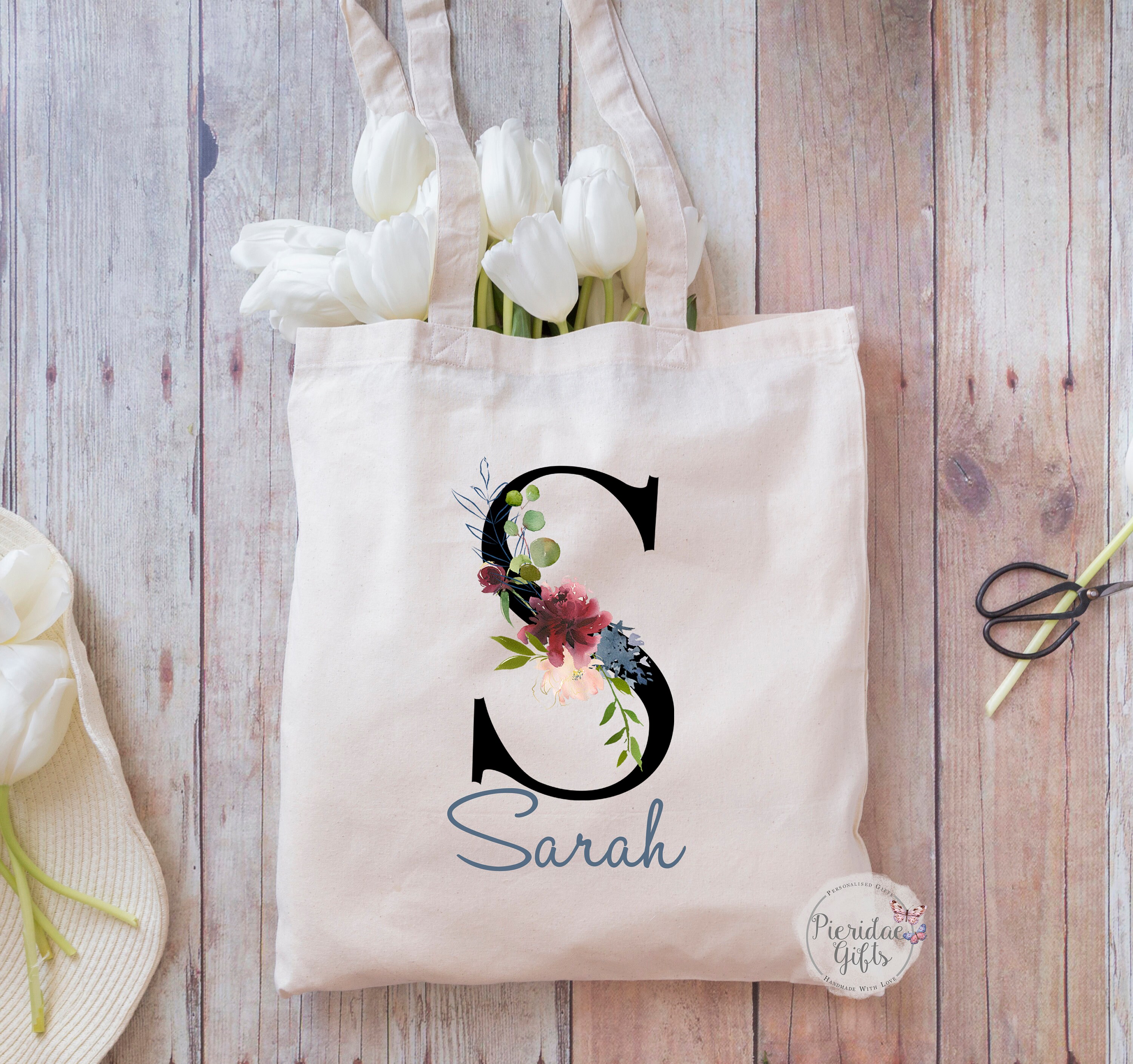 Bolso personalizado floral inicial y nombre tote regalo de Etsy