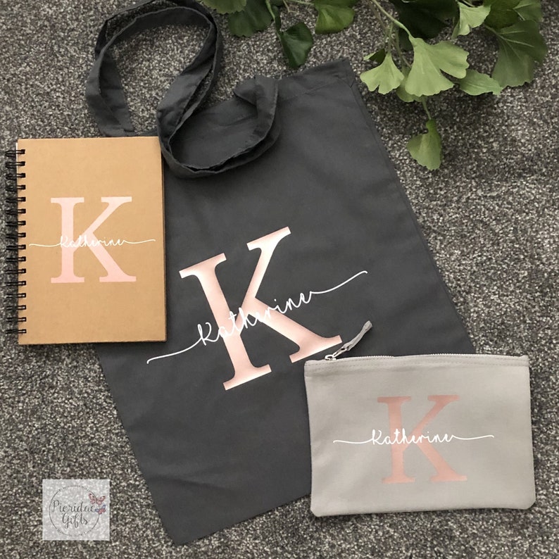 hen party birthday gift rose gold bridesmaid gift monogram bag Personalised Initial tote bag ONLY