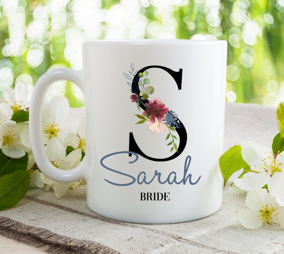 Personalised Floral Initial Wedding Mug /bridesmaid Maid of - Main Image